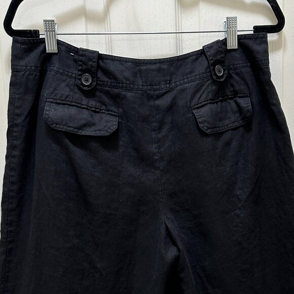 Ann Taylor Loft Women's 100% Linen Pleated Capri Pant Size 12P Black Wide Legs - Picture 13 of 15